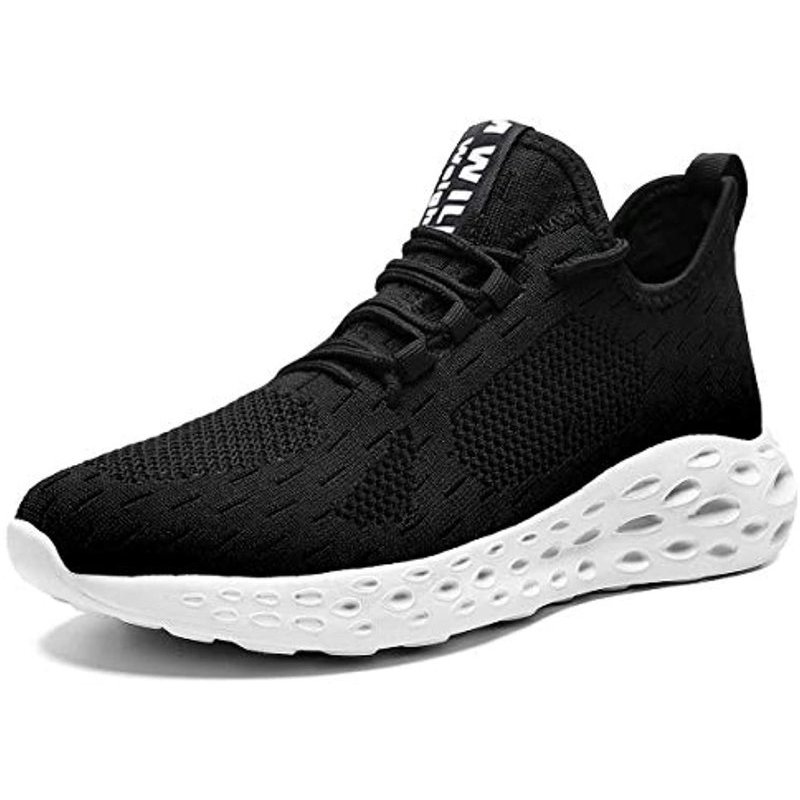 Mevlzz Mens Running Shoes Slip on Walking Shoes Fashion Breathable Sneakers Mesh Soft Sole Casual Athletic Lightweight Black-White